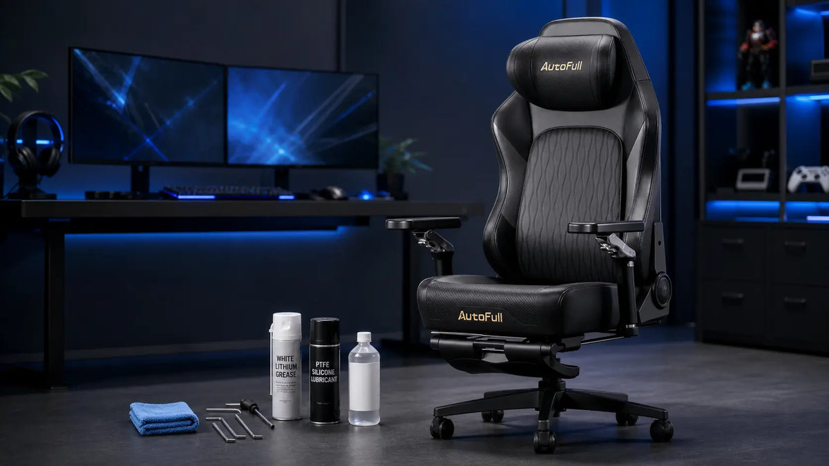AutoFull gaming chair with maintenance tools for fixing squeaks