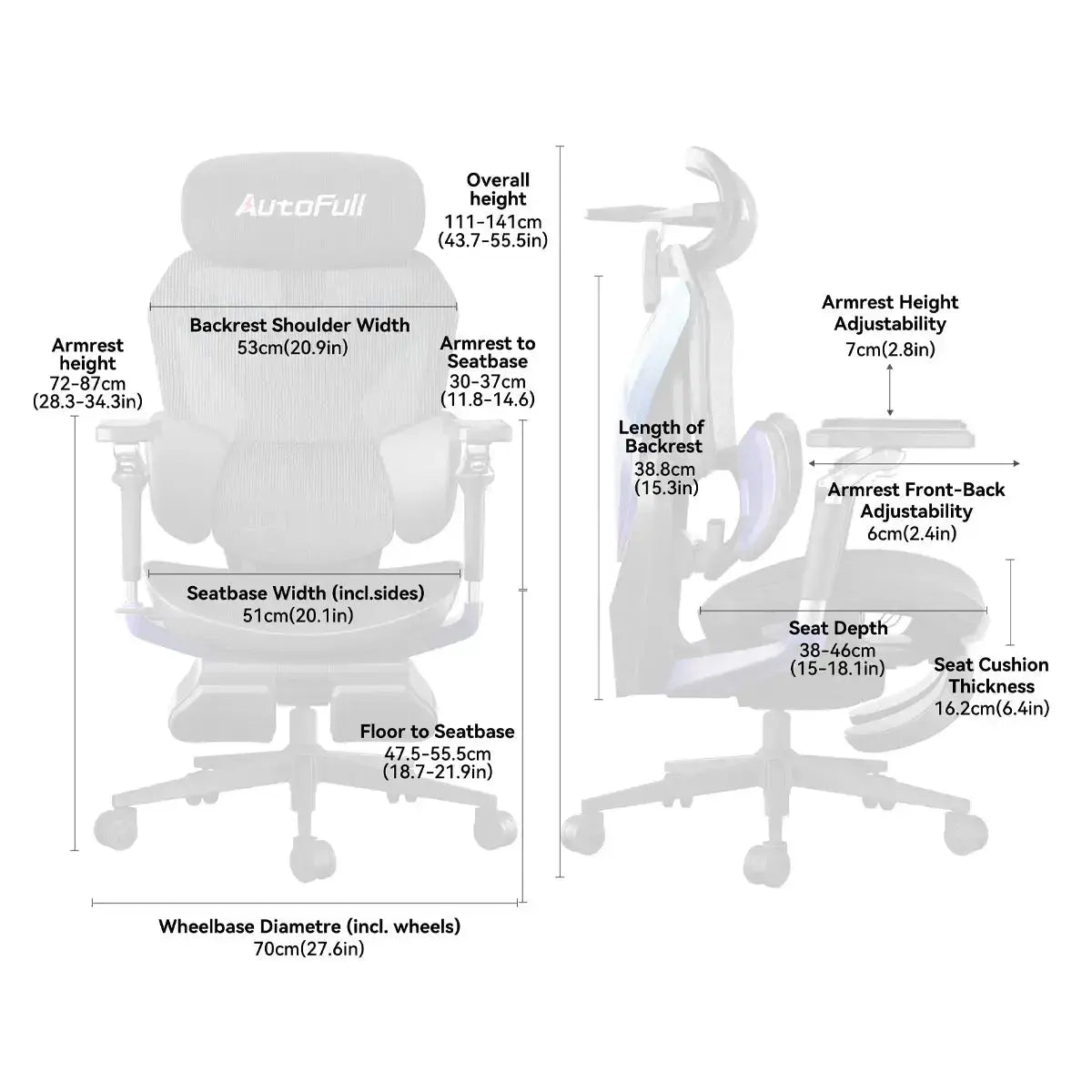 AutoFull G7 Black Ergonomic Gaming Chair AutoFull US